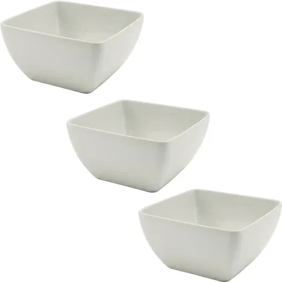 Set of 7.5, 10 and 12 inch White Melamine Curved Square Bowl