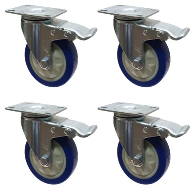 Heavy Duty 90 kg Load Capacity 2 pcs 3 inch (75 mm) Brake Type Single Ball Bearing Anti Static PU Caster Wheel