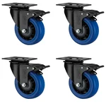 Heavy Duty 80 kg Load Capacity 4 pcs 3 inch (75 mm) Swivel with Brake Type Single Ball Bearing Elastic Rubber Caster Wheel