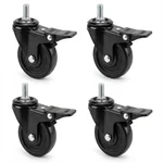 Heavy Duty 3 inch / 75 mm Pack of 4 Thread Type With Brake Plain Bore Hard Rubber Caster Wheel