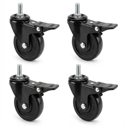 Heavy Duty 3 inch / 75 mm Pack of 4 Thread Type With Brake Plain Bore Hard Rubber Caster Wheel