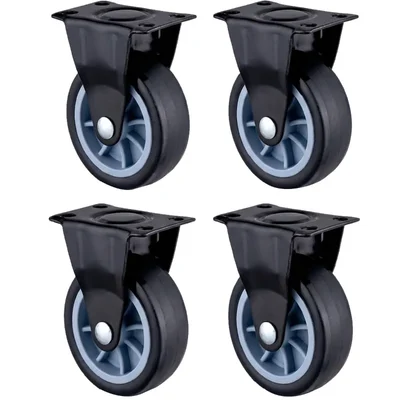 Heavy Duty 75 mm / 3 inch Pack Of 4 Fixed Type Plain Bore PU Caster Wheel