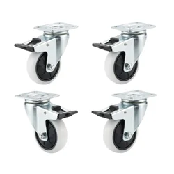 Heavy Duty 3 inch / 75 mm Pack Of 4 Swivel With Brake Type Single Ball Bearing PP Caster Wheel