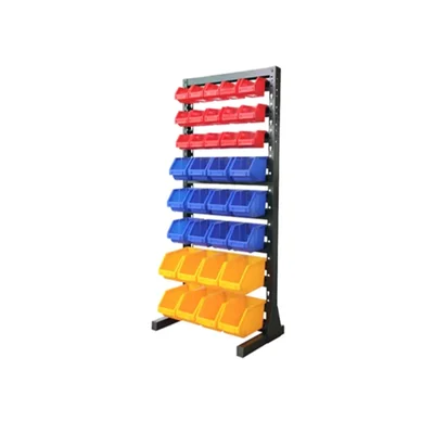 Suwas Trolley 8 Shelves Powder Coated Bin Storage Rack with 76 Bins, 6 Months Warranty ( SU-BSR-009)