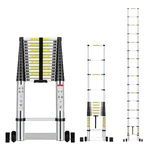 Welbuilt® 23 Feet(7 Meter) Portable & Compact Aluminum Telescopic Ladder with Support bar & Wheels| EN131 Certified