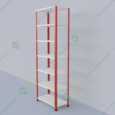 Alija 84 x 28 x 15 Inch 7 Shelves Multipurpose Storage Rack With Accessories ( Colour- Red & Ivory )(Gauge-22 Gauge)