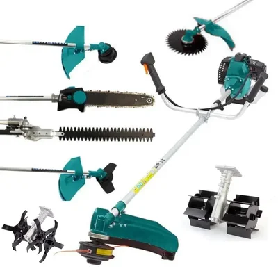 Heavy Duty 2 Stroke 52cc 7 in 1 Multi Attachment Sidepack Brush Cutter With Chainsaw, Hedge Trimmer, Flat & Round Tiller Attachment