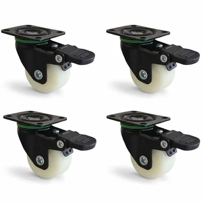 Heavy Duty 25 MM / 1 Inch Pack Of 4 Swivel With Brake Type Plain Bore PP Caster Wheel