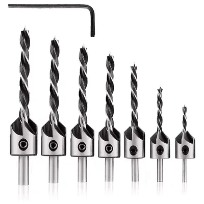 Premium Quality Countersink Drill Bits Set 7 pcs High Carbon Steel Woodworking Chamfer Tools with Hex Key