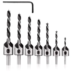 Premium Quality Countersink Drill Bits Set 7 pcs High Carbon Steel Woodworking Chamfer Tools with Hex Key