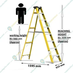 Vishwakarma FRP Fibreglass 7 Steps (2.43 m) Single Sided Self Supporting Ladder Including Tool Storage Platform at The Top