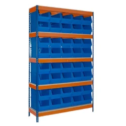 Suwas Trolley 5 Shelves Powder Coated Bin Storage Rack With Bins (40 Bins),Load Capacity- 80 Kg / Shelf (SU-BSR-002)