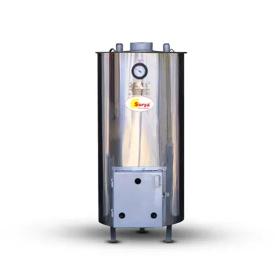 Surya Commercial Grade SS Jacket Vertical Tubular Biomass Wood Fired Hot Water Boiler 80L