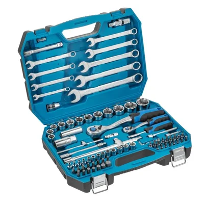 Högert Technik 85-Piece Chrome Vanadium Tool Set 72-Tooth Ratchet 1/4" 1/2" Drive Reinforced Suitcase HT1R425