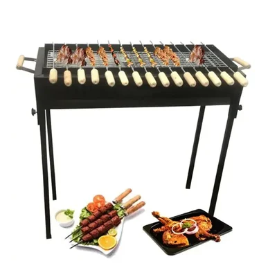 Heavy-Duty 88 cm Charcoal Standing Barbeque Grill with 15 Skewers