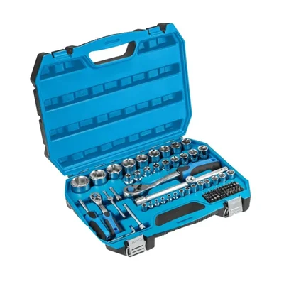 Högert Technik HT1R424 89 Pcs CrV Socket & Bit Tool Set – 72-Tooth CrMo Ratchet Kit with Two-Color Carry Case