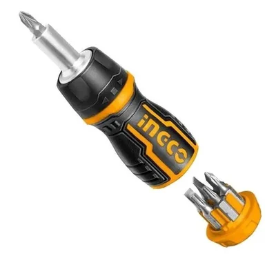 INGCO Super Select 8 in 1 Stubby Screwdriver Set with 1pcs Handle & 7pcs 1/4" x 25mm Screwdriver Bits (AKISDS0708)