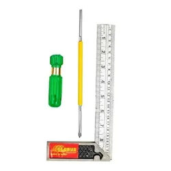 Globus 2 pcs combo of 8 inch Black & Silver Try Square with 10 inch 2 in 1 Screw Driver (350)