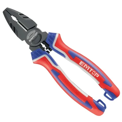 EMTOP EPLRC0821 High Leverage Combination Pliers 200mm 8 Inch CR-V Steel Energy Saving Design with TPR Handle