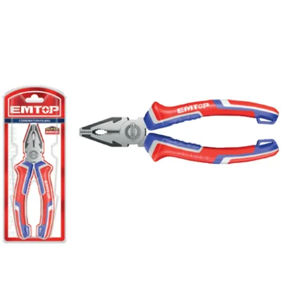 EMTOP EPLRC0811 8Inch 200mm CR-V Steel Anti Rust Finish Ergonomic Combination Pliers for wire cutting and stripping, Anti Rust Finish