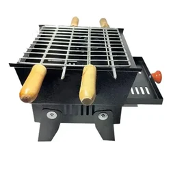 NE GRILLS Premium Quality 8 inch Mini Charcoal BBQ Grill with 4 Skewers