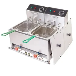 Heavy-Duty Double Pan 8L+8L Electric and Gas Deep Fat Fryer 5000W, SS Body With Lid