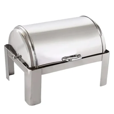Stainless Steel 8 Ltr Rectangular Roll Top Chafing Dish with Stackable Stand