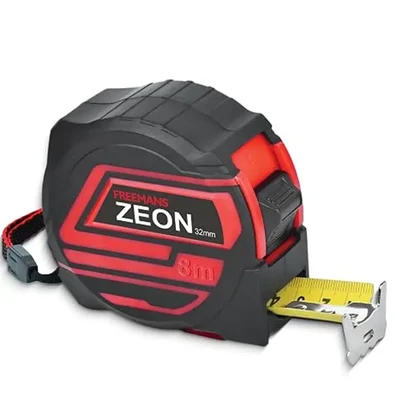 Freemans Zeon 8m x 32mm Steel Measuring Tape, Professional Distance Layout, Click Lock & Nylon Coated Blade, ZN832