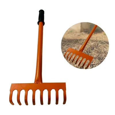 AGT 8 Teeth Metal Hand Cultivator Rake with Rubber Grip Handle