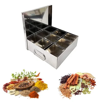 Stainless Steel 9 Compartment 500g Capacity (per compartment) Masala Peti/Containers/Box for Food Cart and Cloud Kitchen