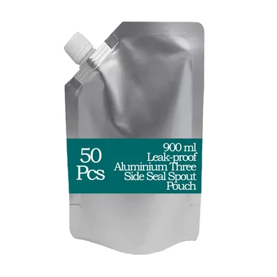 50 Pcs, 900ml Capacity Leak-proof Aluminium Three Side Seal Spout Pouch for Sauce, Juices, Non-carbonated liquids