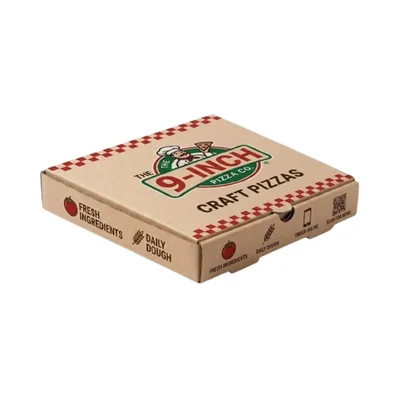 Pack of 50 | 9 Inch 3ply Cardboard Kraft Paper Printed Pizza Box for Food Safe Takeaway Packaging
