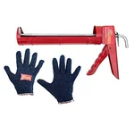 Globus 9 Inch Steel Caulking Gun with Blue Cotton working gloves Set (1125)
