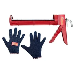 Globus 9 Inch Steel Caulking Gun with Blue Cotton working gloves Set (1125)