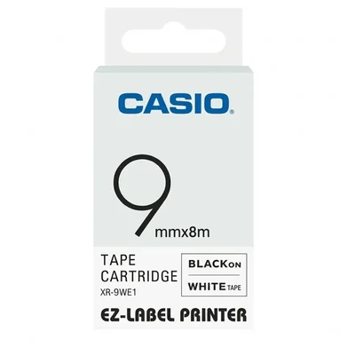 Casio 9mm Narrow Black on White Laminated Water-Resistant Thermal Label Maker Printer Tape Cartridge XR-9WE1