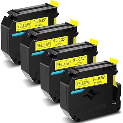 Premium Quality M-K621 9mm Metallic Series 8m Long High Contrast Black on Yellow Thermal Label Maker Printer Tape Cartridge
