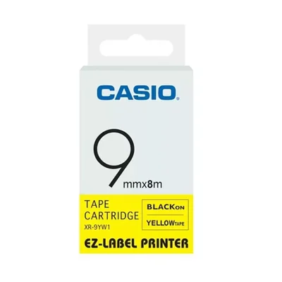 Casio 9mm Black on Yellow High-Visibility Industrial Safety Labeling Tape Cartridge XR-9YW1