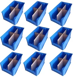 Avsar 350 x 200 x 200 mm FPO Blue Storage Bins With Vertical & Horizontal Partition, HDPE Material (Bin-45) (Pack Of 9)