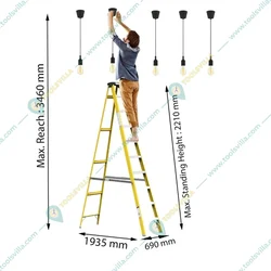 Vishwakarma FRP Fibreglass 9 Steps (3.28 m) Single Sided Self Supporting Ladder Including Tool Storage Platform at The Top