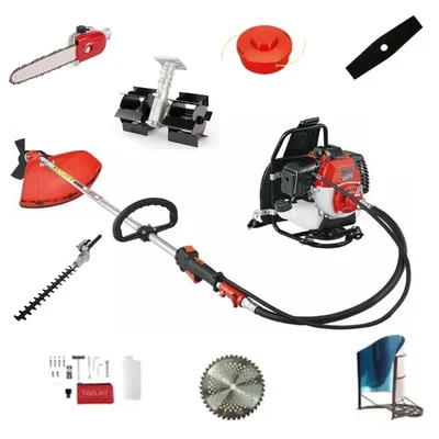 Heavy Duty 2 Stroke 52cc Backpack Brush Cutter With 6 Multi Attachment | Free Chainsaw, Hedge Trimmer & Flat Tiller Attachment