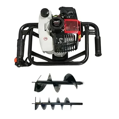 Balwaan BE-52, 52cc 2-Stroke Earth Auger Machine with 8 & 12 inch Drill Bit | Hole Digger with Double Gear Box