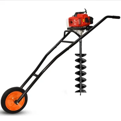 Balwaan BE-63T, 63cc 2-Stroke Trolley Type Earth Auger Machine with 6 inch Drill Bit | Hole Digger with Double Gear Box