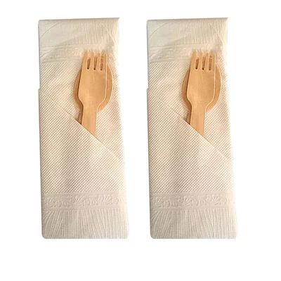 50 Pcs of Wooden Fork, Spoon and Napkin