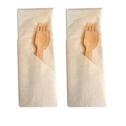 50 Pcs of Wooden Fork, Spoon and Napkin 