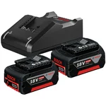 Bosch 2 Pcs 18V 4.0 Ah Battery With 1 Pcs Fast Charger Set For All Bosch Professional 18 V Tools (GBA 18V 4.0Ah + GAL 18V-40)