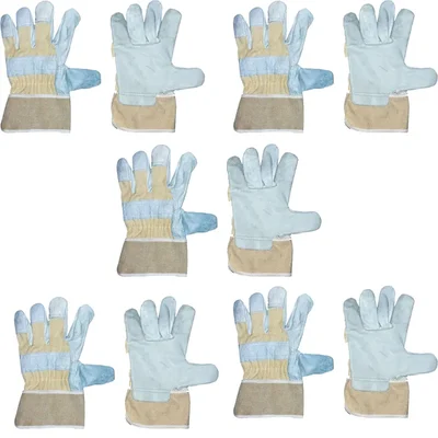 DSY Pack of 5 A-Grade Grain Leather High Quality Canadian Gloves for Industrial, Construction & Heavy-Duty Work Safety