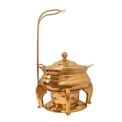 Premium Quality Round Golden Chafing Dish with Hanging Lid, 6 Liter Capacity