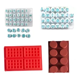 Combo Pack of 4 Bakery Products 26 Plunger Fondant Letter Cutters, 36 Pcs Alpha-numerical Letter Cutters, Silicone Mould 4 and 8