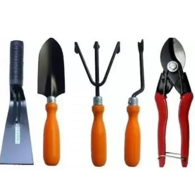 AGT Garden Tools Combo Kit of a Hand Cultivator, Hand Trowel, a Hand Weeder, a Double-Cut Garden Cutter and a 2 inch Khurpi
