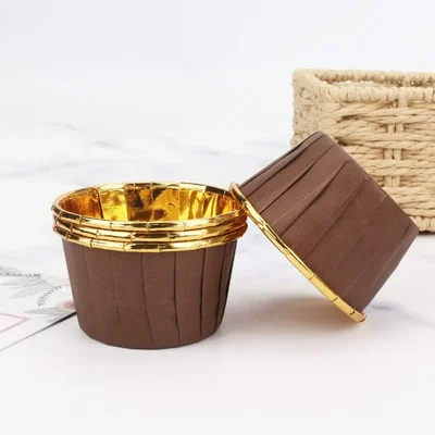 Pack of 100 POCHEON® Expandable Muffin Cup Cake Paper Mould, Medium Size(Color-Brown & Gold)